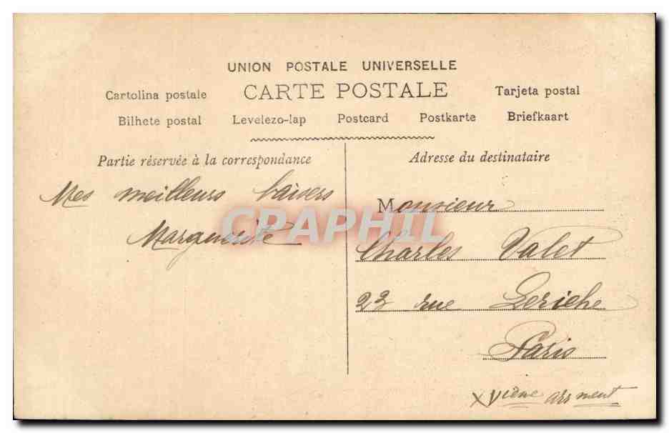 Femme en chapeau fleuri tenant un panier de fleurs — Bonne Fête — éditeur S. n°1709 — Verso