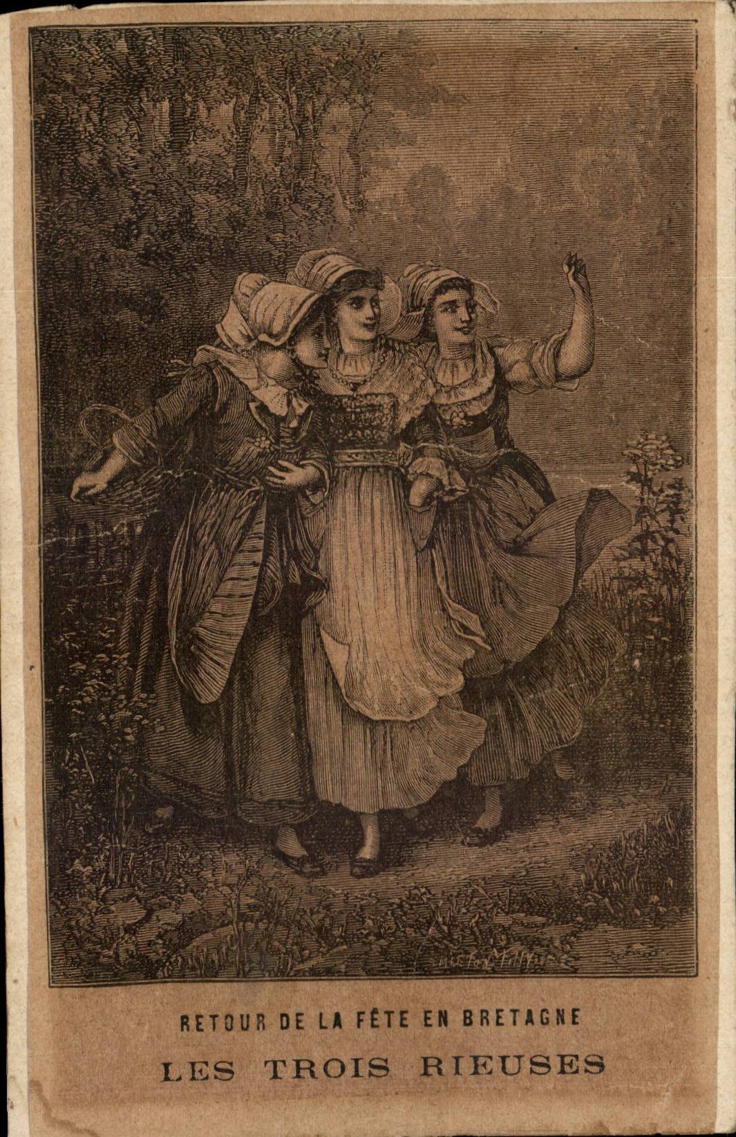 Fantaisie - Femme - 3 woman in traditional dresses - CPA 
