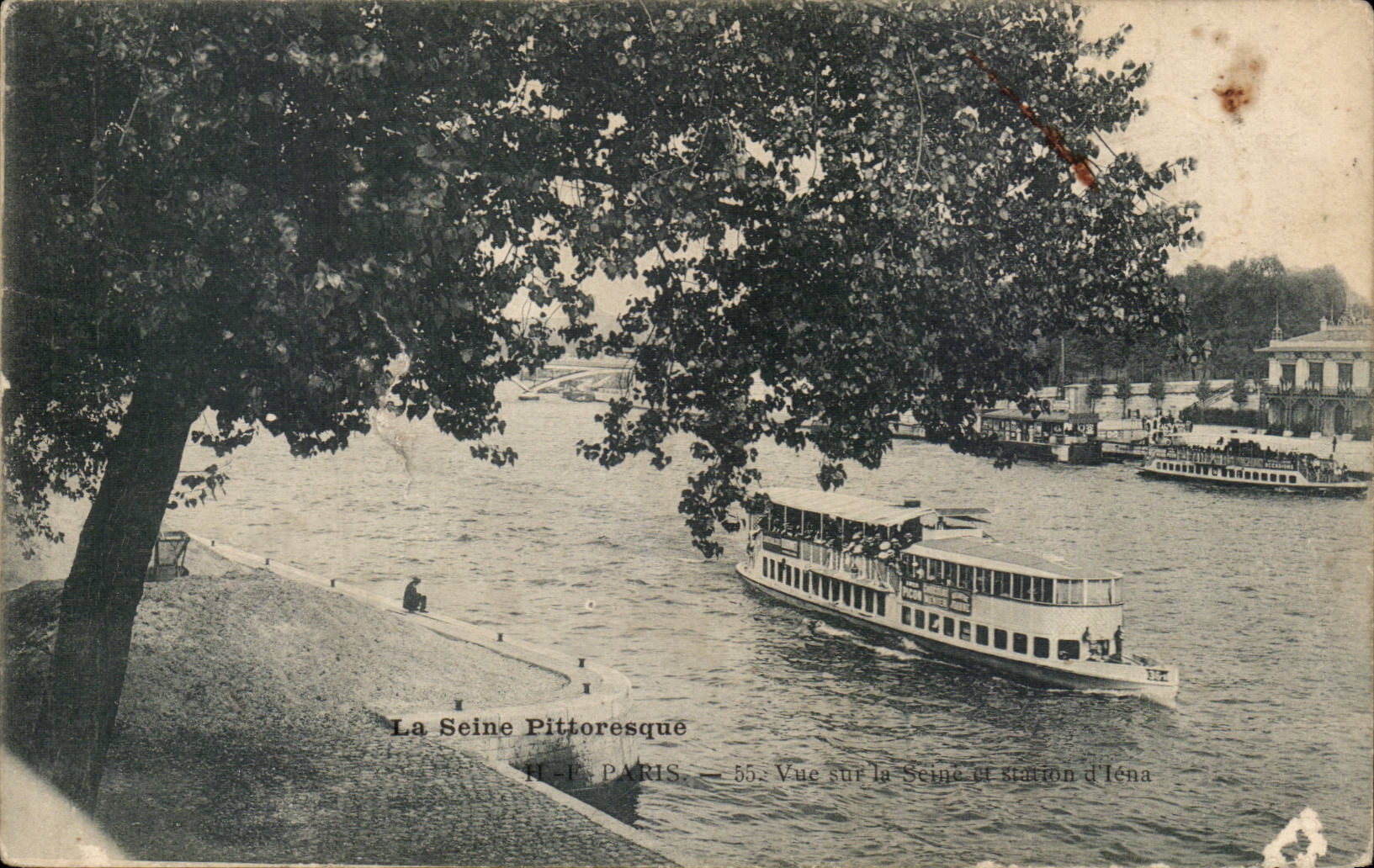 Parigi - Vista sulla Senna e stazione di Iena - barca - barche - Cartolina d'epoca