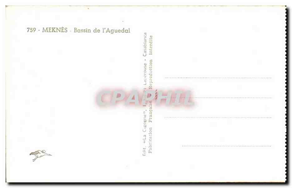 Bassin de l'Aguedal — Meknès — Éd. La Cigogne, Leueroise — Rückseite