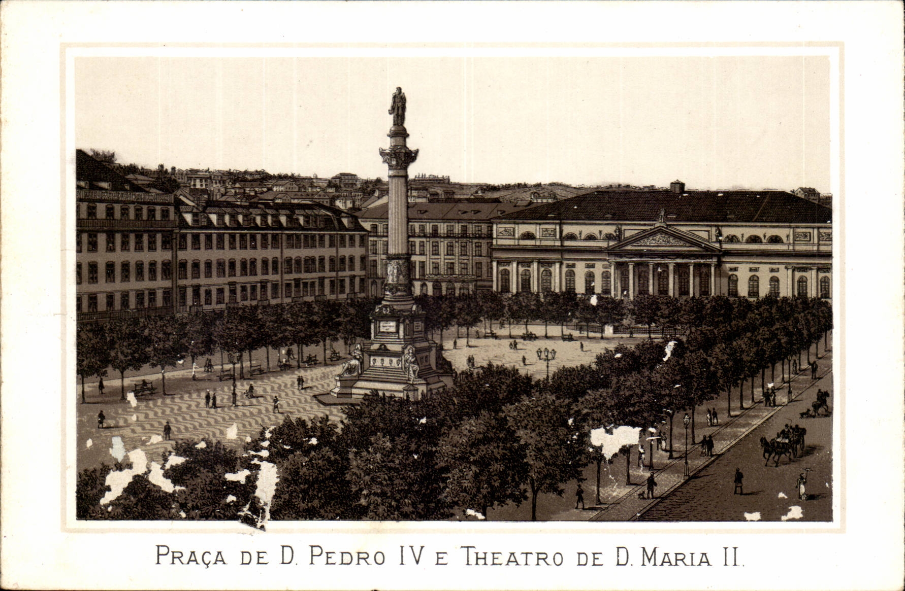 Praça de D. Pedro IV et Théâtre de D. Maria II — vue panoramique — éditeur inconnu