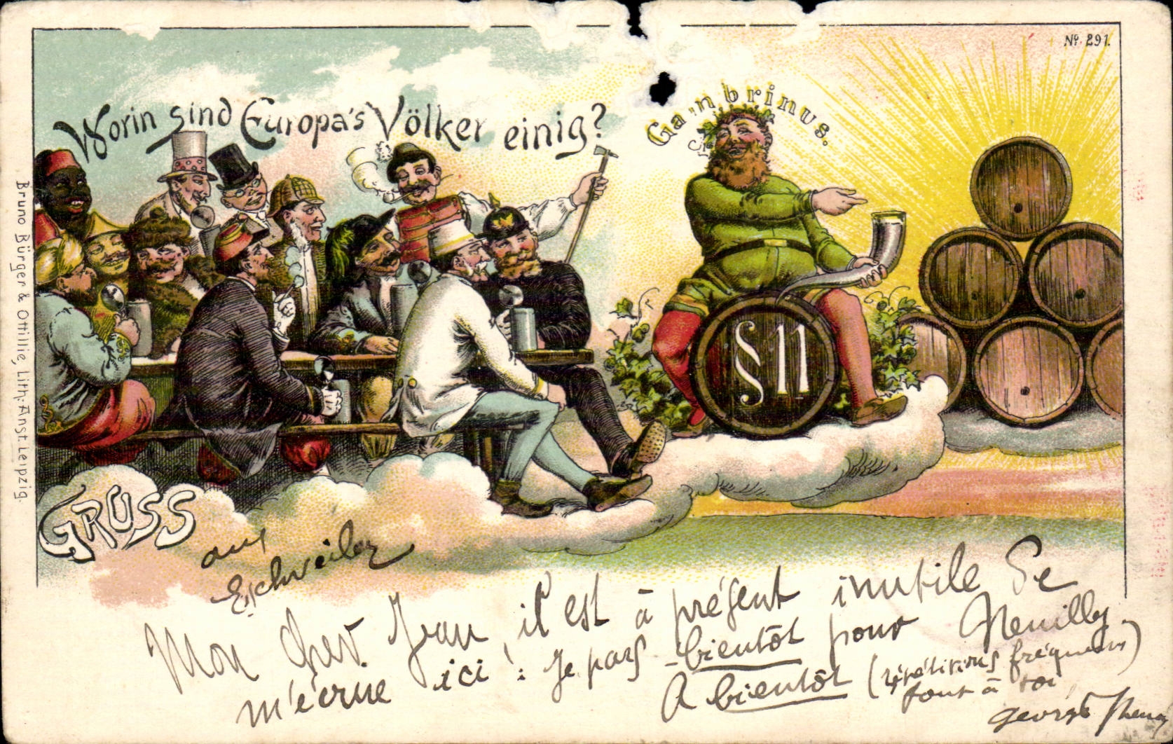 Illustration - Gruss aus Schweiz Wohin sind Europa's Voelker Einig? Gambrinus - Humour - CPA 