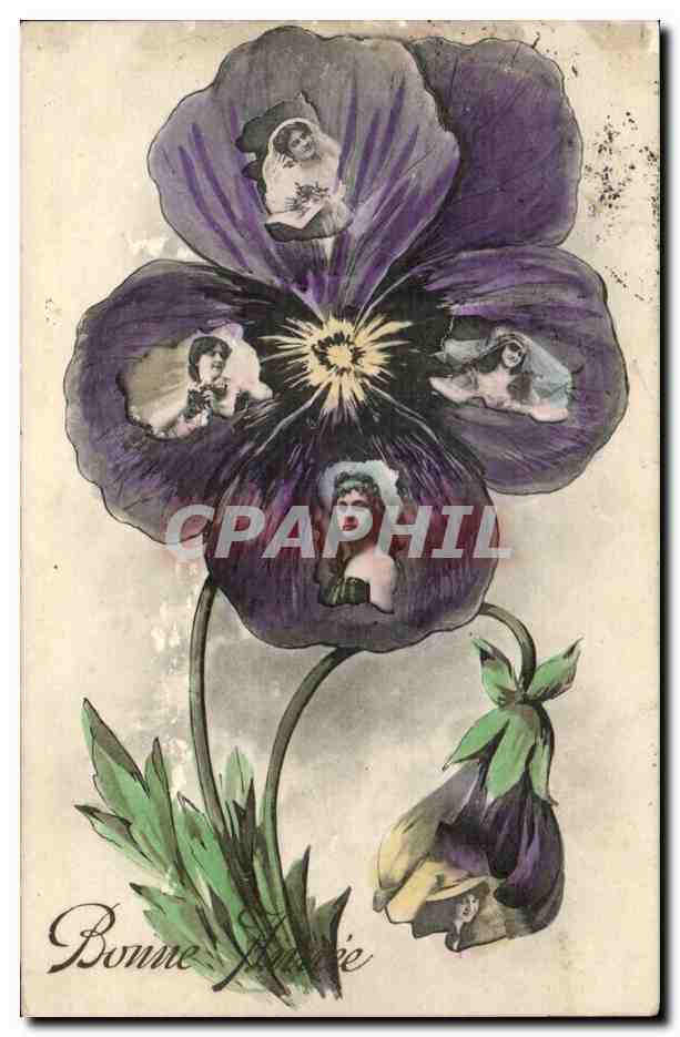 Fetes - Bonne Anne - Femme - Woman images in flower - fleur - pensee - CPA 