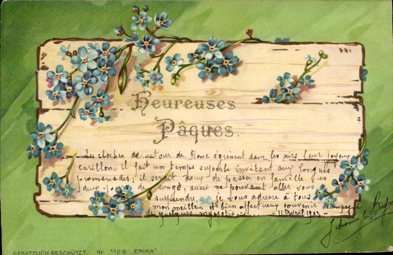 Fetes - Heureuse Paques - Plaque with litte purple flowers - CPA 