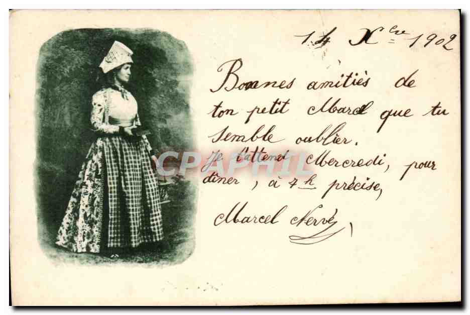 Femme en costume traditionnel — carte postale datée de novembre 1902 — éditeur inconnu