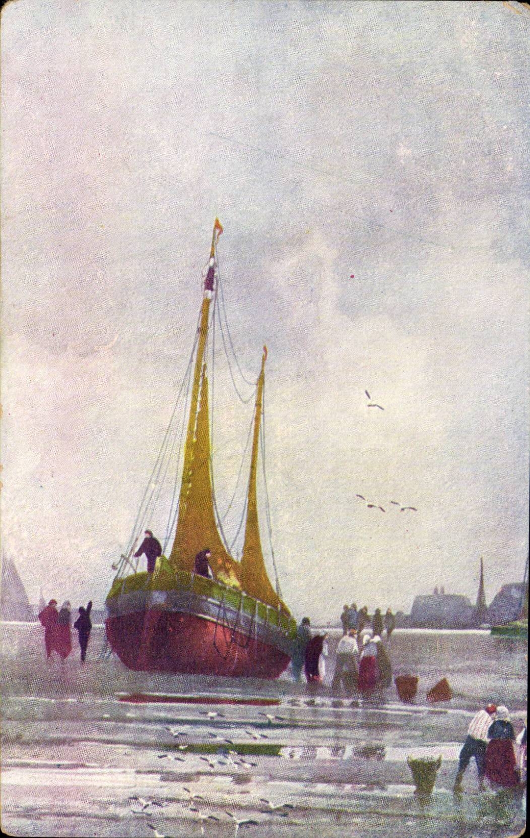Bateau à voile — scène portuaire — Édition de la Chocolaterie d'Aigüebelle