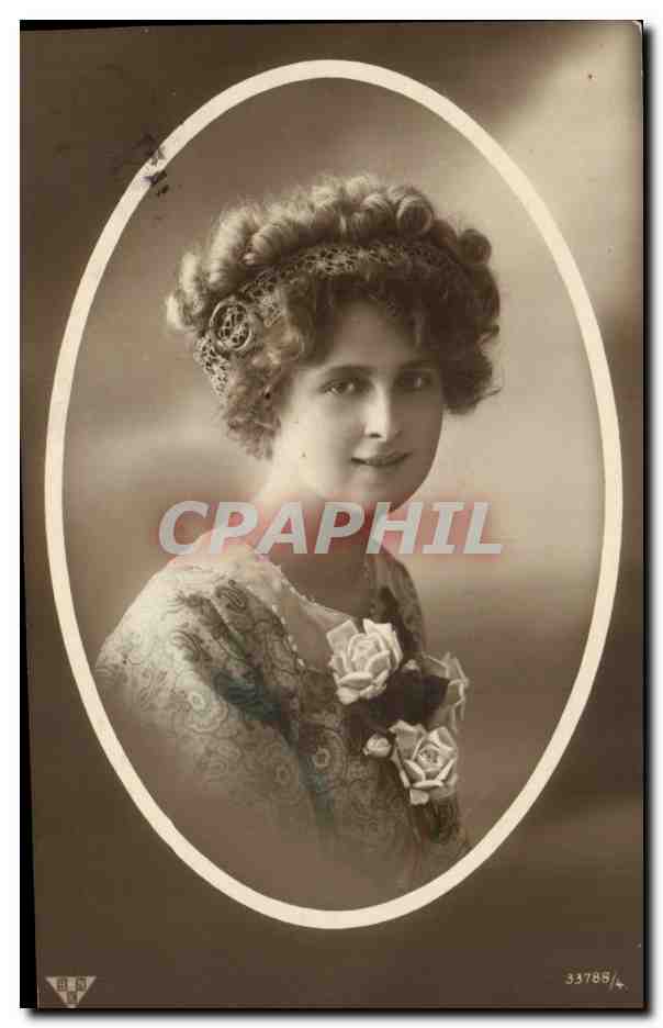 Fantaisie - Femme - Woman in oval frame - lace headband - CPA 