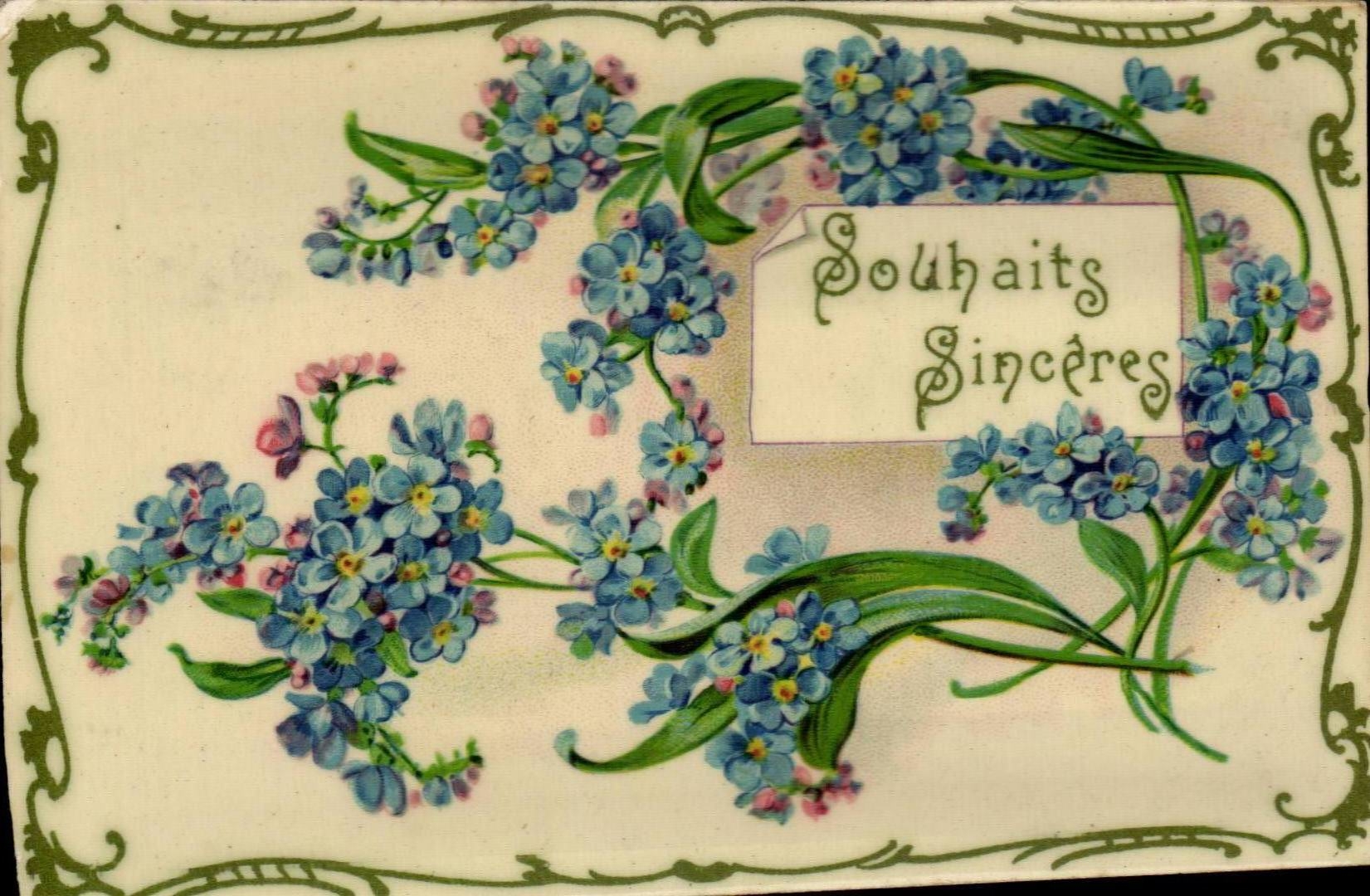 Fleurs - Delicate purple flowers - Souhaits sinceres - CPA 