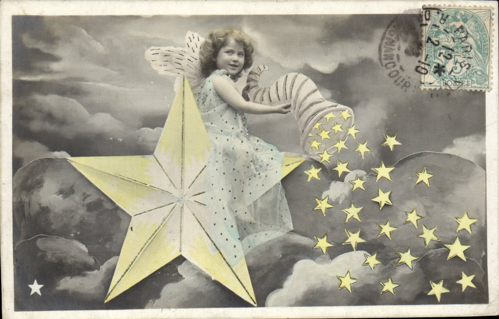 Anges - Angel - Engel - Smiling angel strewing stars - etoile - CPA 