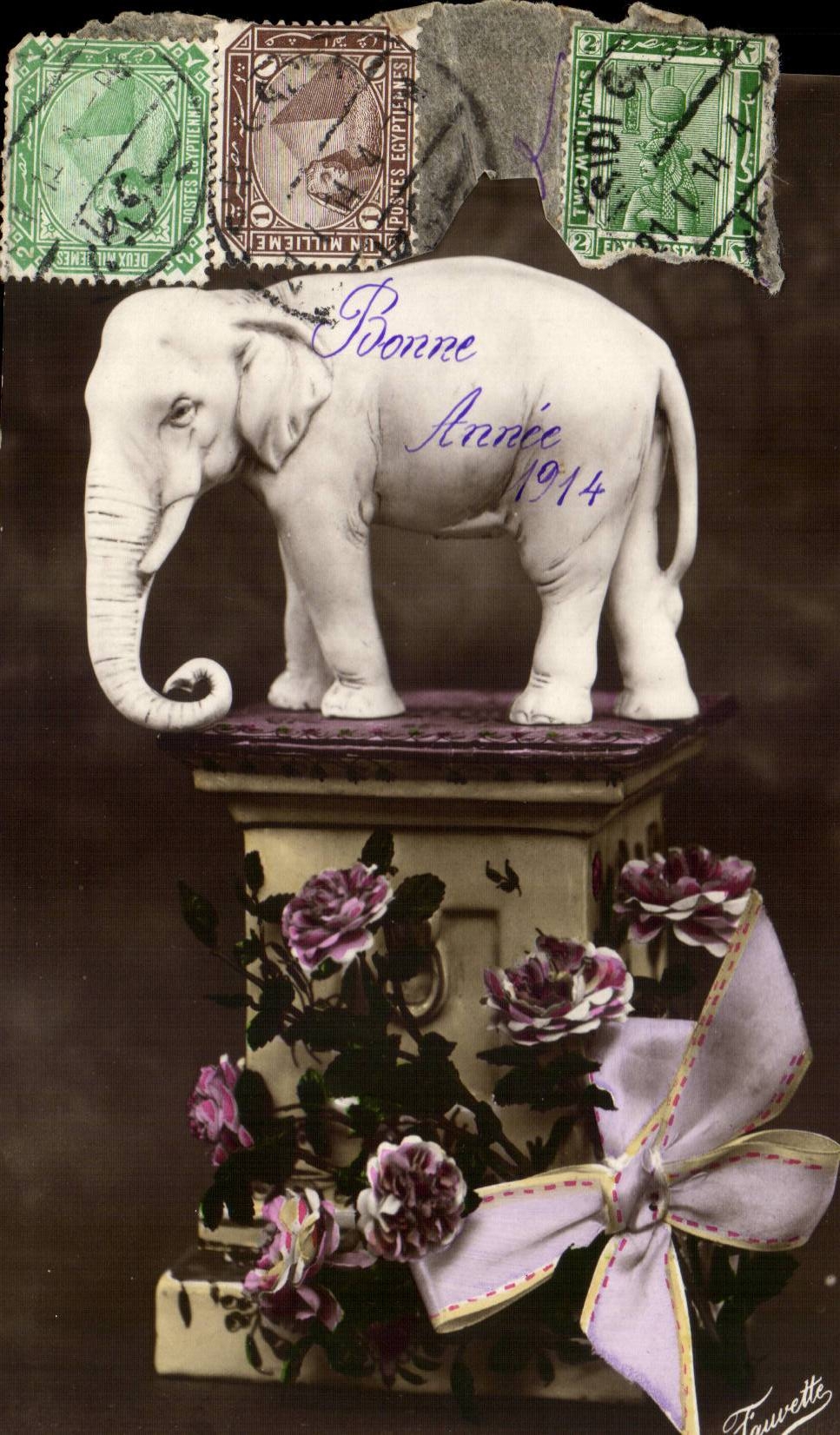 Fetes - Bonne Annee - Elephant - CPA (elpehant en ivoire ? ivory Egypte Egypt)