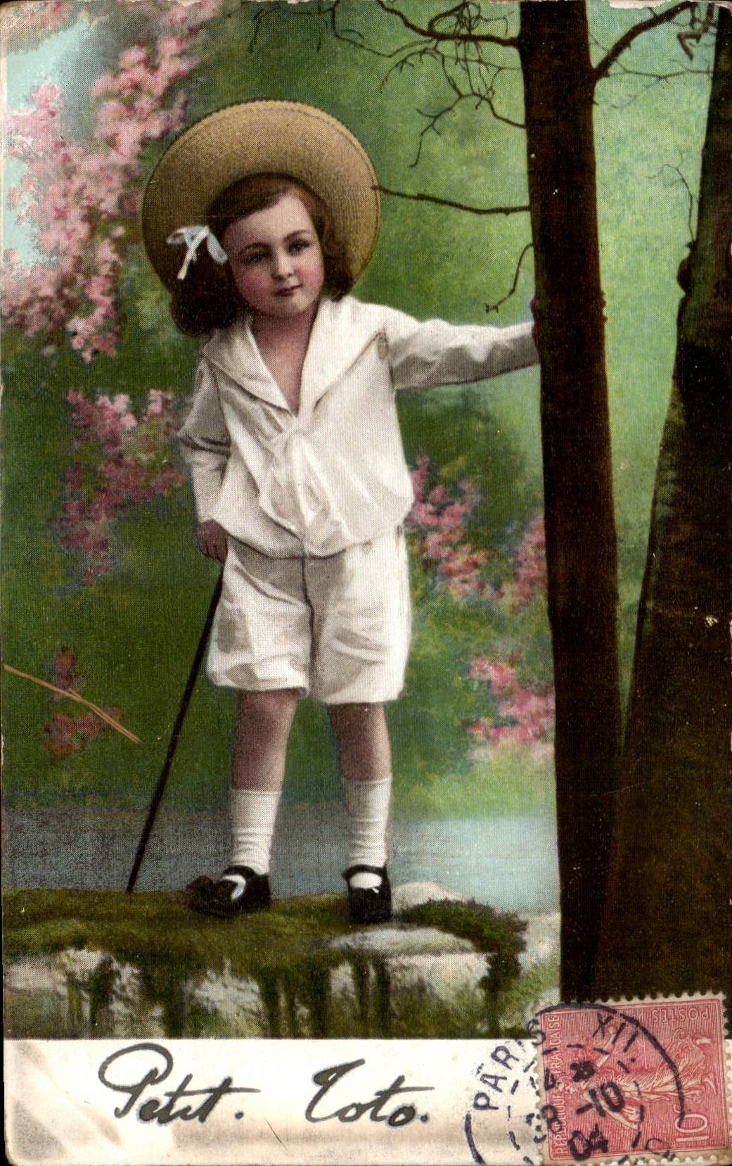 fantaisie - Enfant - Fille - Girl in adorable straw hat - CPA 