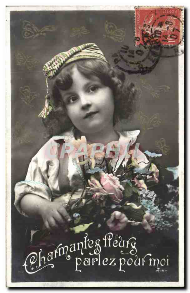 Fantaisie - Enfant - Charmantes fleurs parlez pour moi - Adorable little girl - CPA 