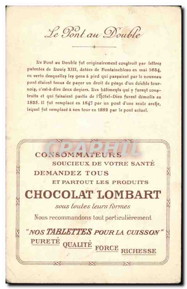 The Double Bridge in 1640 — Chocolate Lombart Edition — Series of Paris Bridges — Back