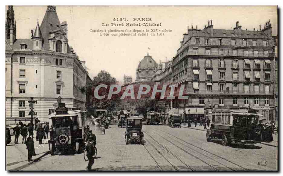 Paris - 4 - Le Pont Saint Michel - velo - automobile - autobus Mercedes - CPA 