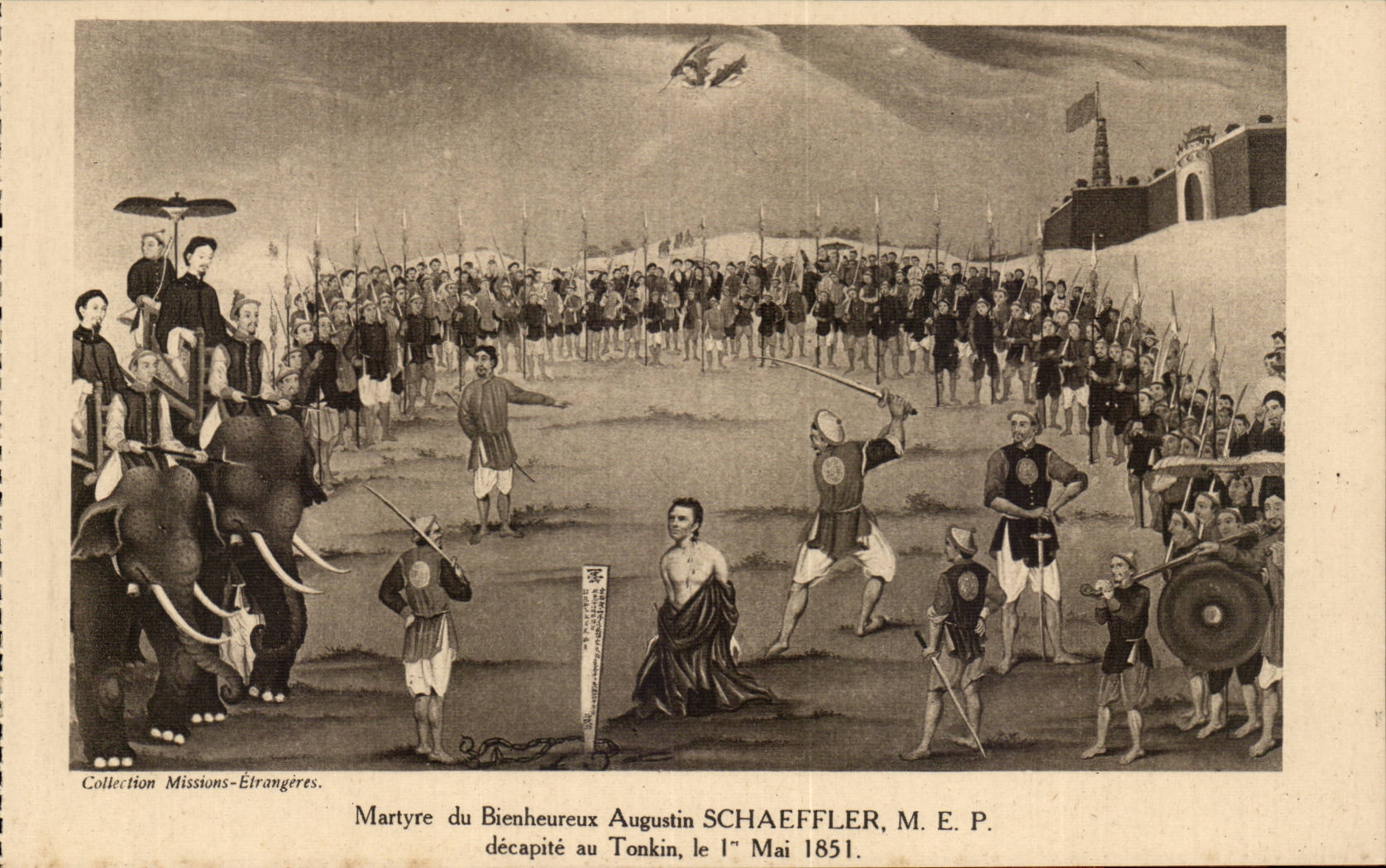 CPA Martyre du bienheureux Augustin Schaeffler decapite au Tonkin le 1er mai 1851 (elephant)