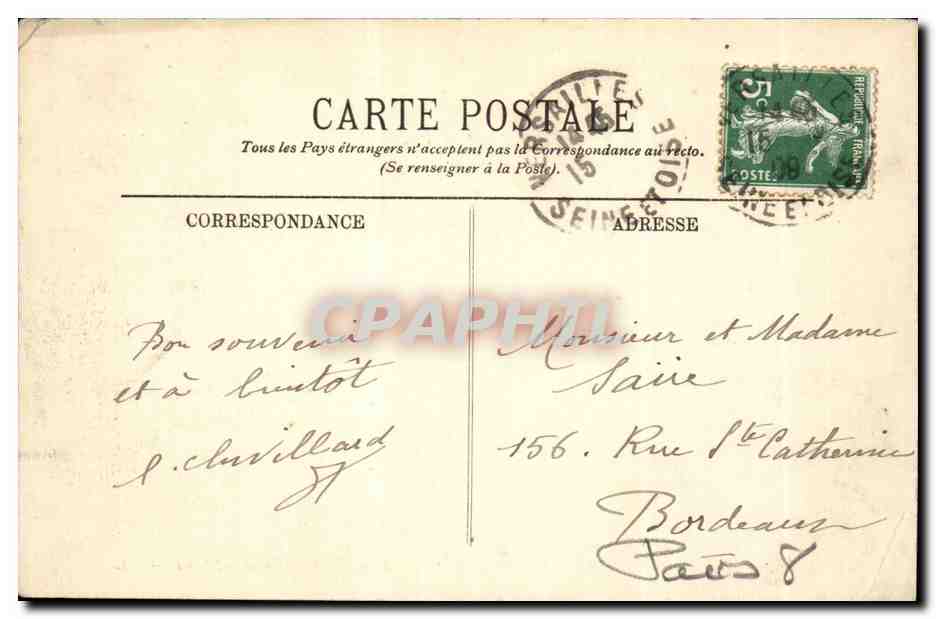 Paris CPA L'arc de Triomphe et les Champs Elysees — Verso