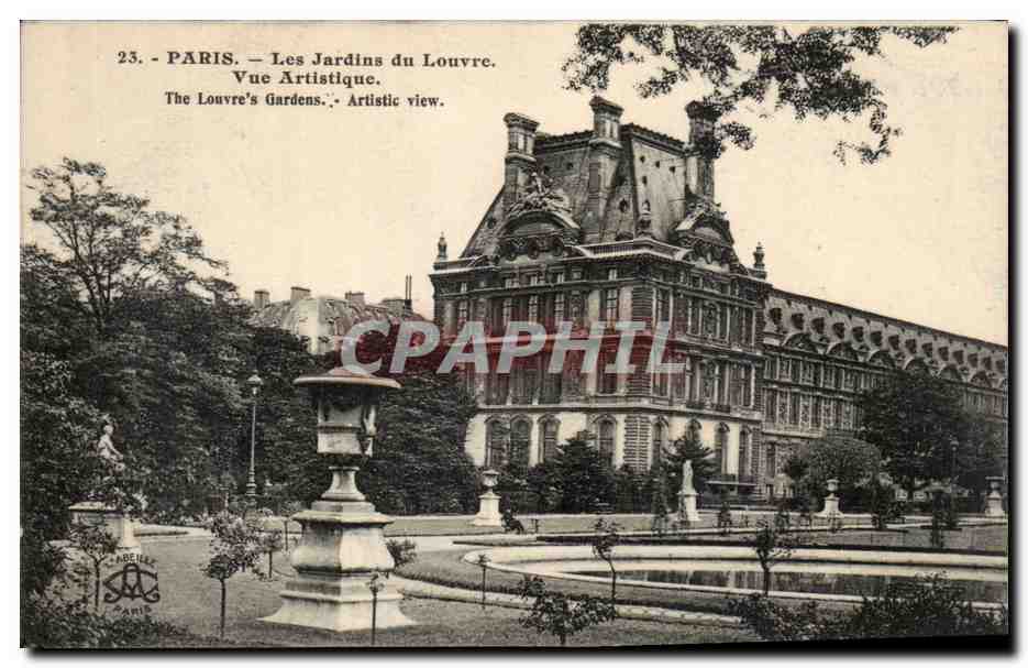 Paris CPA Les jardins du Louvre Vue artistique