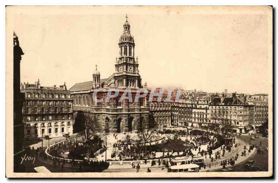 Paris CPA Place et eglise de la TRinite