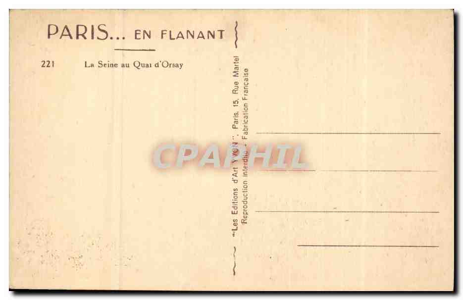 Paris CPA La Seine au Quai d'Orsay (Tour Eiffel) — Rückseite