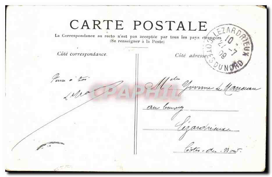 Paris CPA Cour du Carrousel — Verso