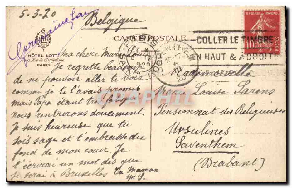 Paris CPA L'hotel Lotte et la rue de Castiglione — Verso