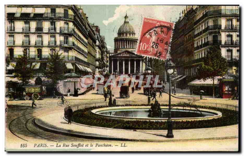 Paris CPA la rue Soufflot et le Pantheon
