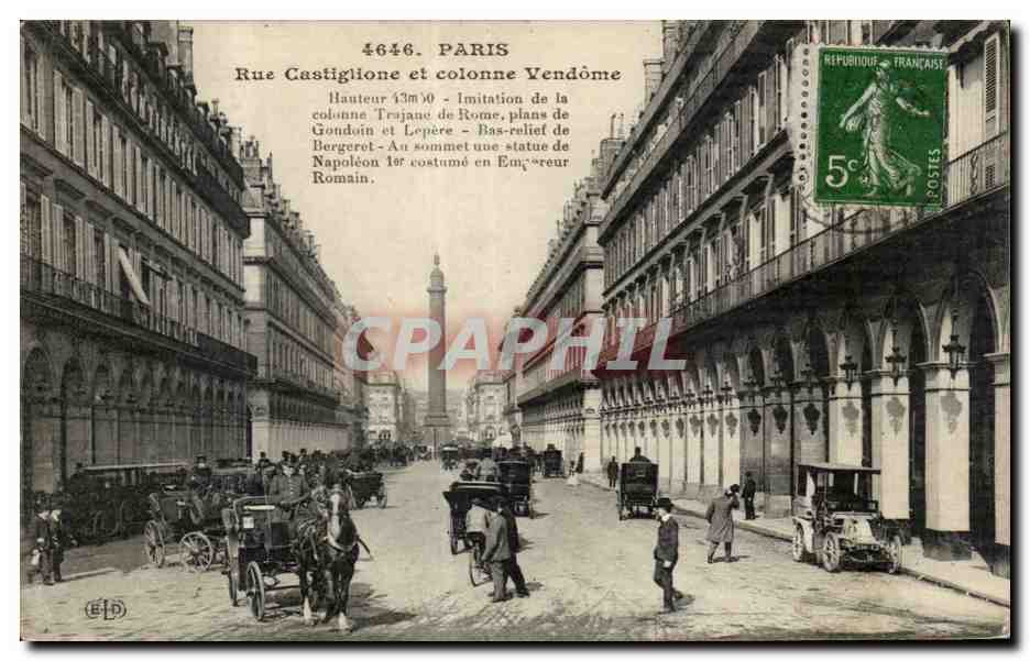 Paris CPA Rue Castiglione et colonne Vendome