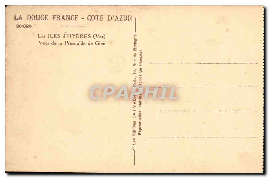 Les Iles d'Hyères (Var) — Vues de la Presqu'île de Giens — Éditions d'Art YVON — Reverso