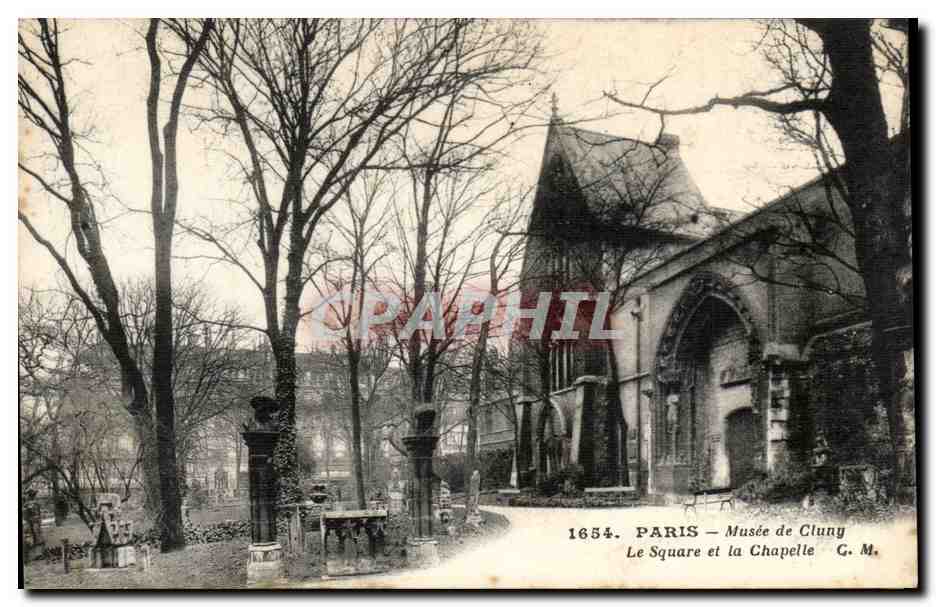 Paris CPA Musee de Cluny Le square et la chapelle