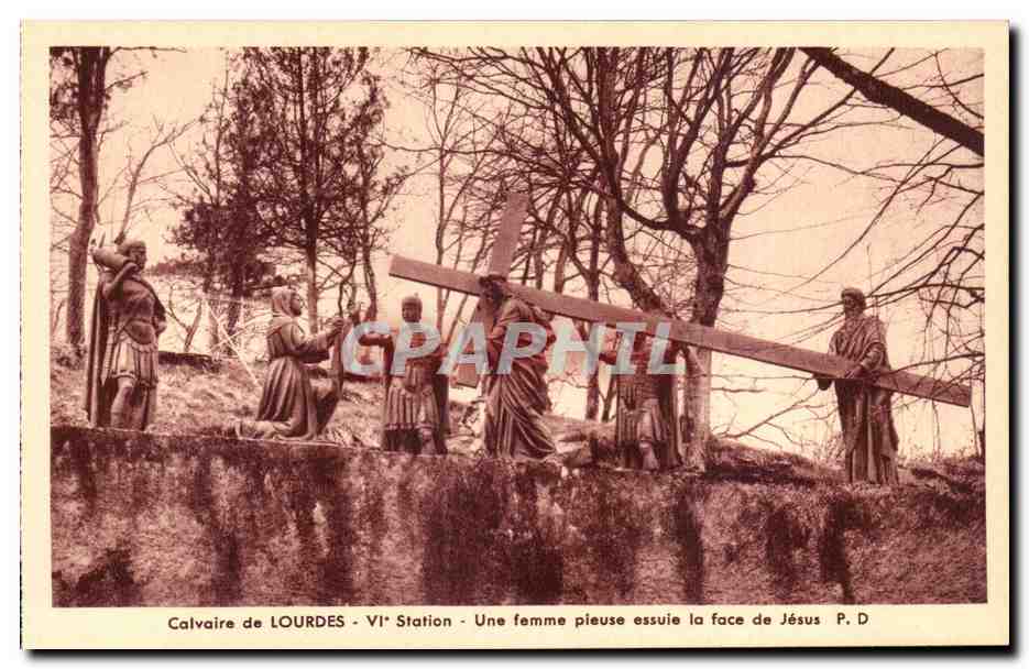 CPA Calvaire de Lourdes 6eme Station Une femme pieuse essuie la face de Jesus