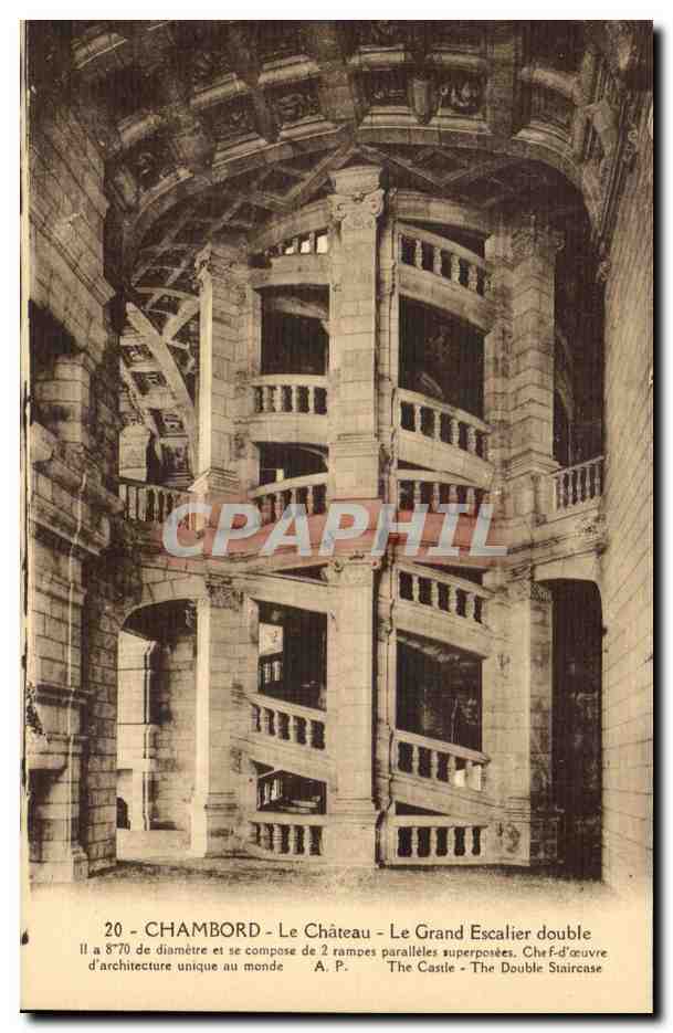 Chambord CPA Le chateau Le grand escalier double