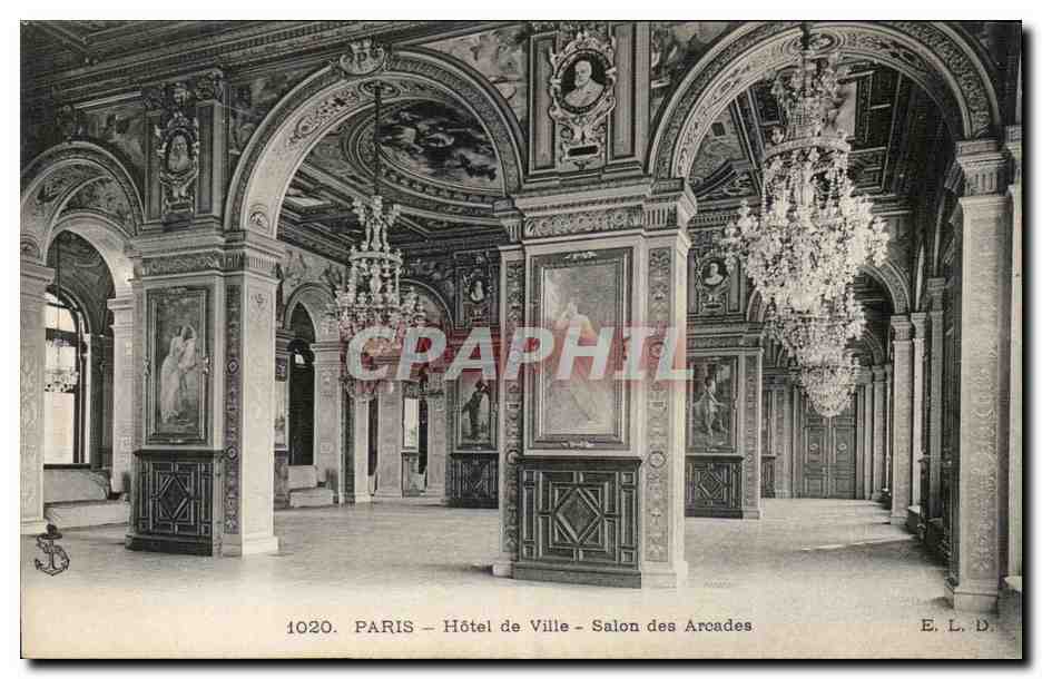 Paris CPA L'hotel de ville Salon des Arcades