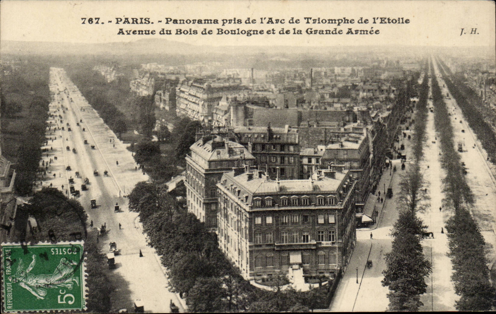 Paris CPA Panorama pris de l'arc de triomphe de l'Etoile Avenue du Bois de Boulogne et de la Grande Armee