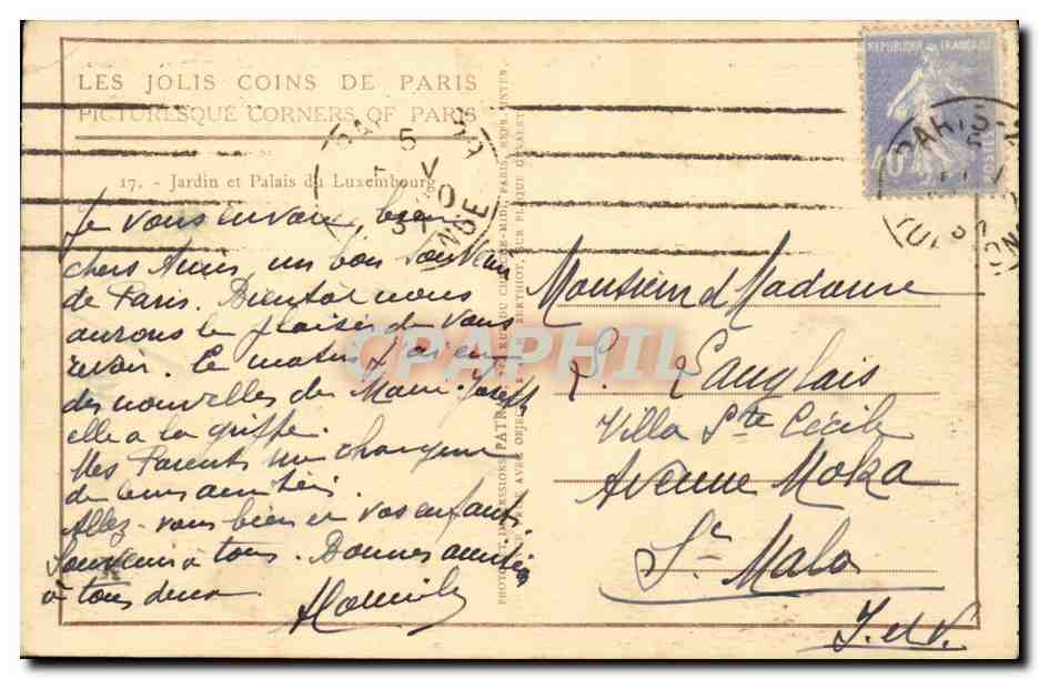 Paris CPA jardin du Luxembourg — Rückseite