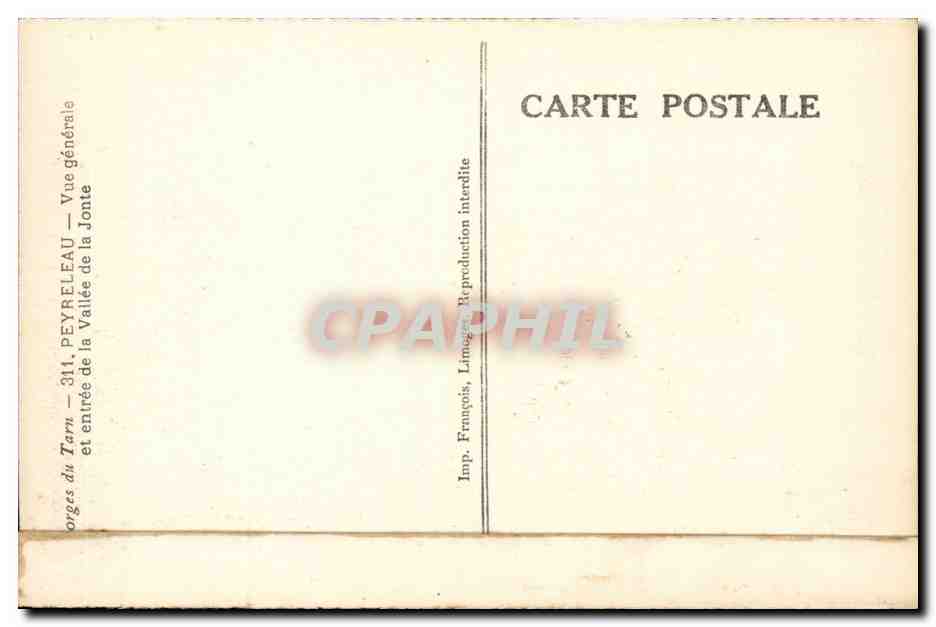 Vue générale — Vue intérieure de la vallée de la Jonte — Imp. Peyreleau, Limoges — Verso
