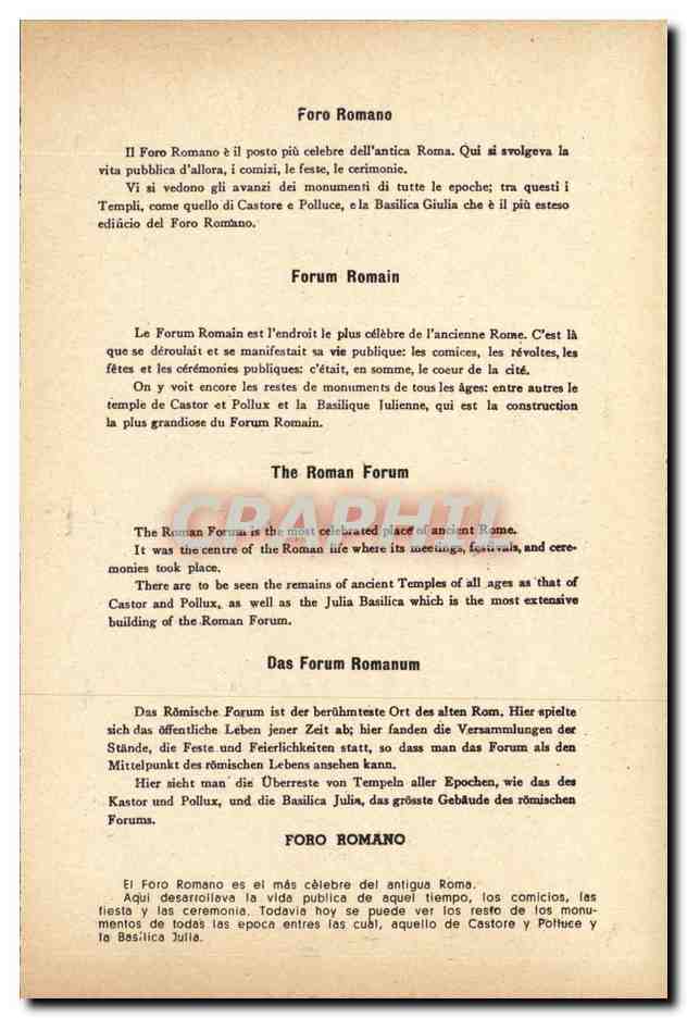 Italie Italia Roma CPA Foro Romano Veduta generale — Rückseite
