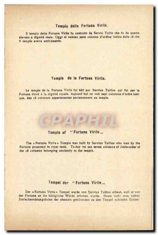 Italie Italia Roma CPA Templo della Fortuna Virile — Rückseite