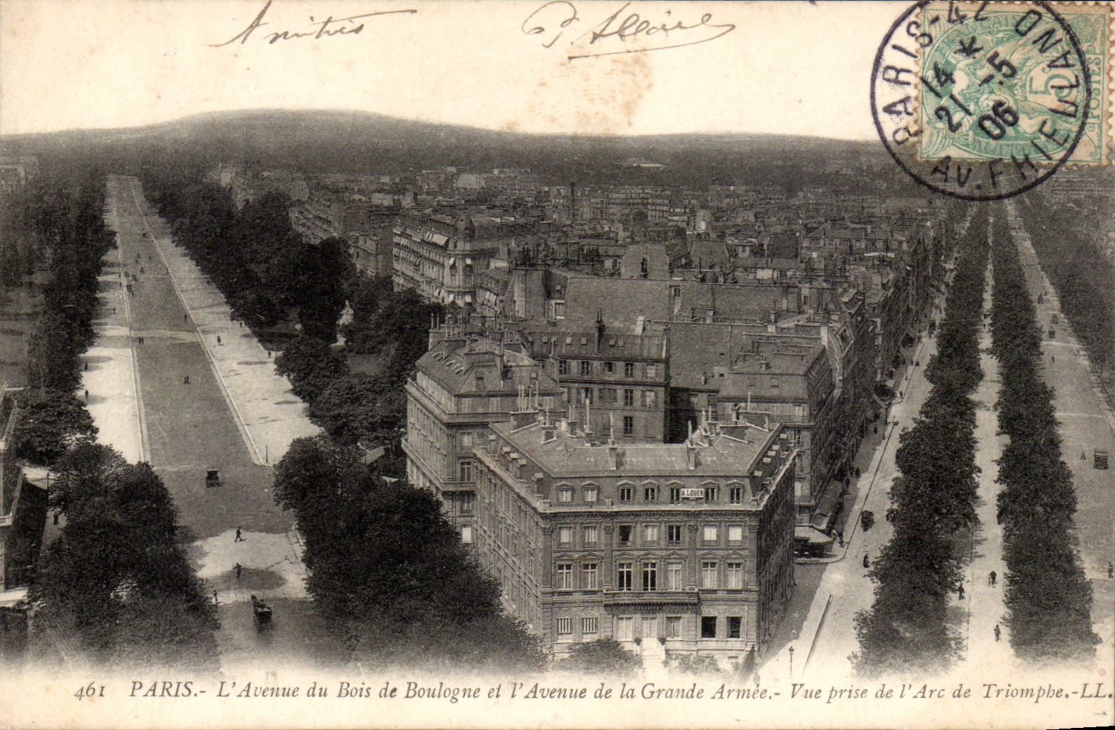 Paris CPA L'avenue du Bois de Boulogne et l'avenue de la Grande armee Vue prise de l'arc de triomphe