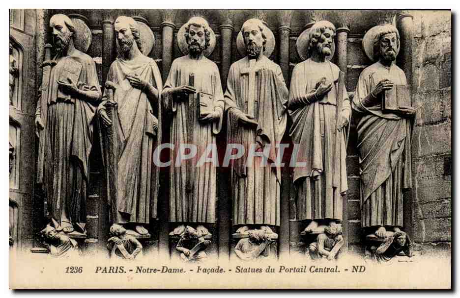 Paris - 4 - Facade - Notre Dame - Statues du Portail Central CPA 