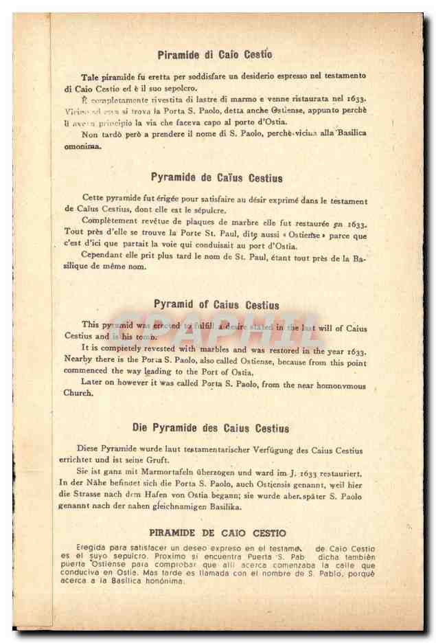 Italia - Italie - Roma - Rome - Piramide di Caio Cestio - CPA  — Rückseite