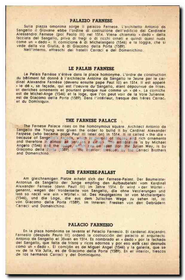Italia - Italie - Roma - Rome - Palazzo Farnese - CPA  — Rückseite