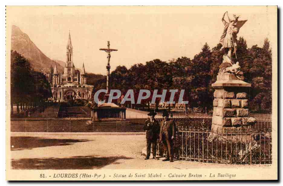 Lourdes - Statue de St Michel - Calvaire Breton CPA 
