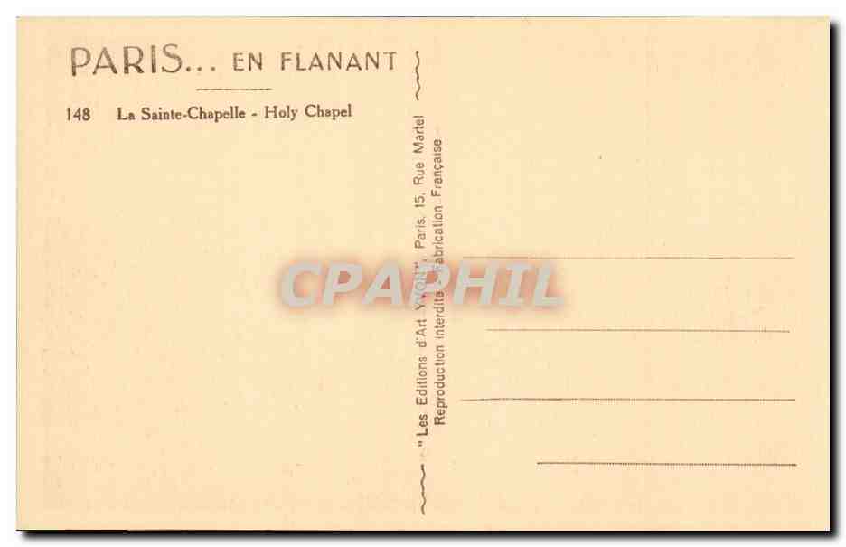 Paris - 1 - La Saint Chapelle CPA  — Rückseite