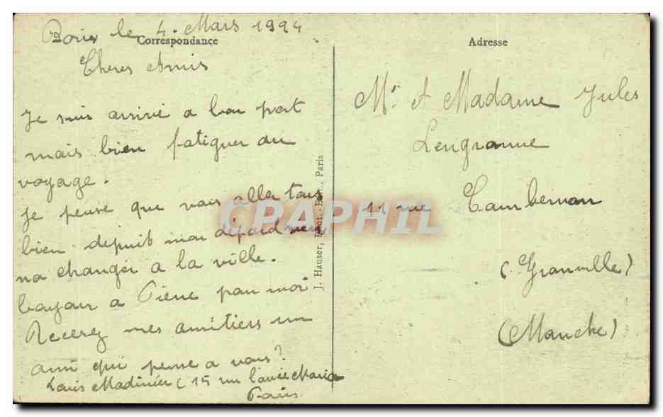 Paris - Tour Eiffel - Eiffel Tower CPA  — Verso