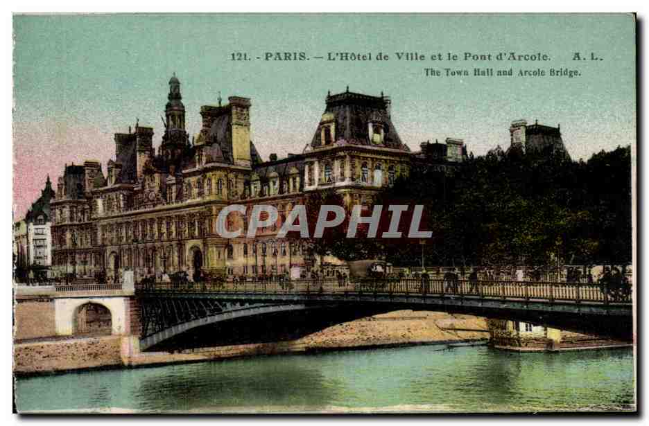 Paris - 4 - L'Hotel de Ville et le Pont d'Arcole CPA 