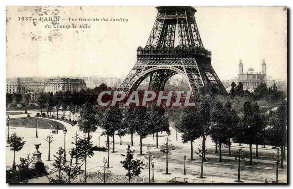 Paris - 7 - Vue Generale de Jardins du Champs du Mars - Tour Eiffel - Eiffel Tower CPA 