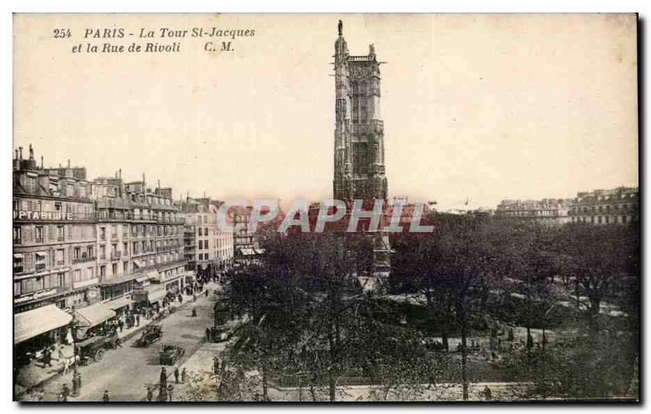 Paris - 4 - La Tour Saint Jacques et la Rue de Rivoli CPA 