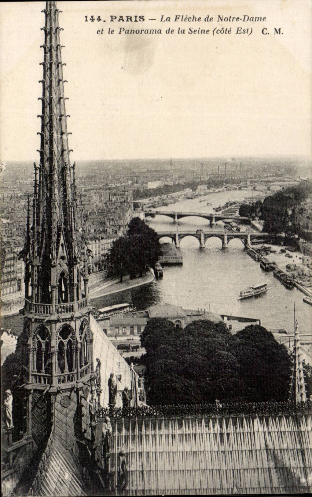 Paris - 4 - La Fleche de Notre Dame - Panorama de la Seine - CPA 
