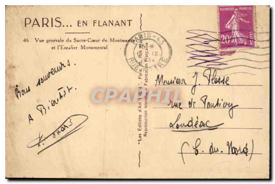Paris - 18 - Le Sacre Coeur - Montmartre - CPA  — Rückseite