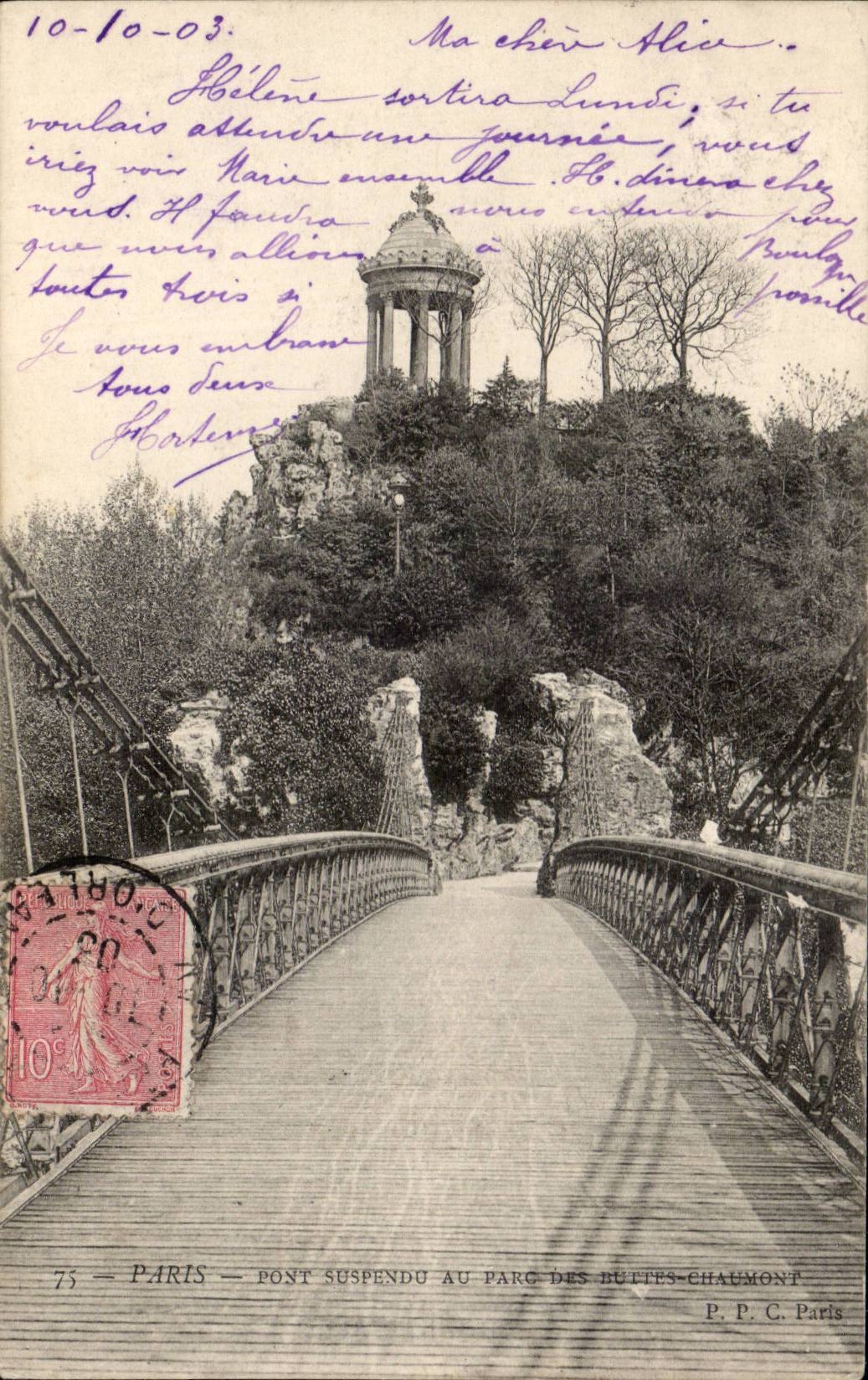 Paris - 19 - Buttes Chaumont - Pont Suspendu - CPA 
